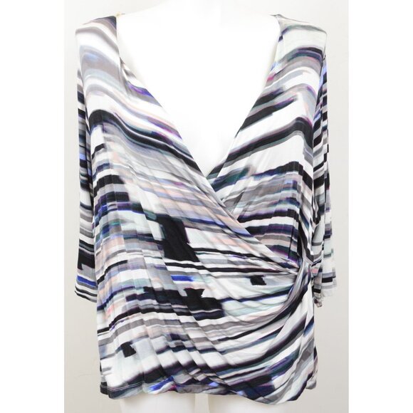 Calvin Klein Y2K Plus Size 3X Artsy Faux Wrap Stretchy Blouse Office Business - Picture 1 of 8